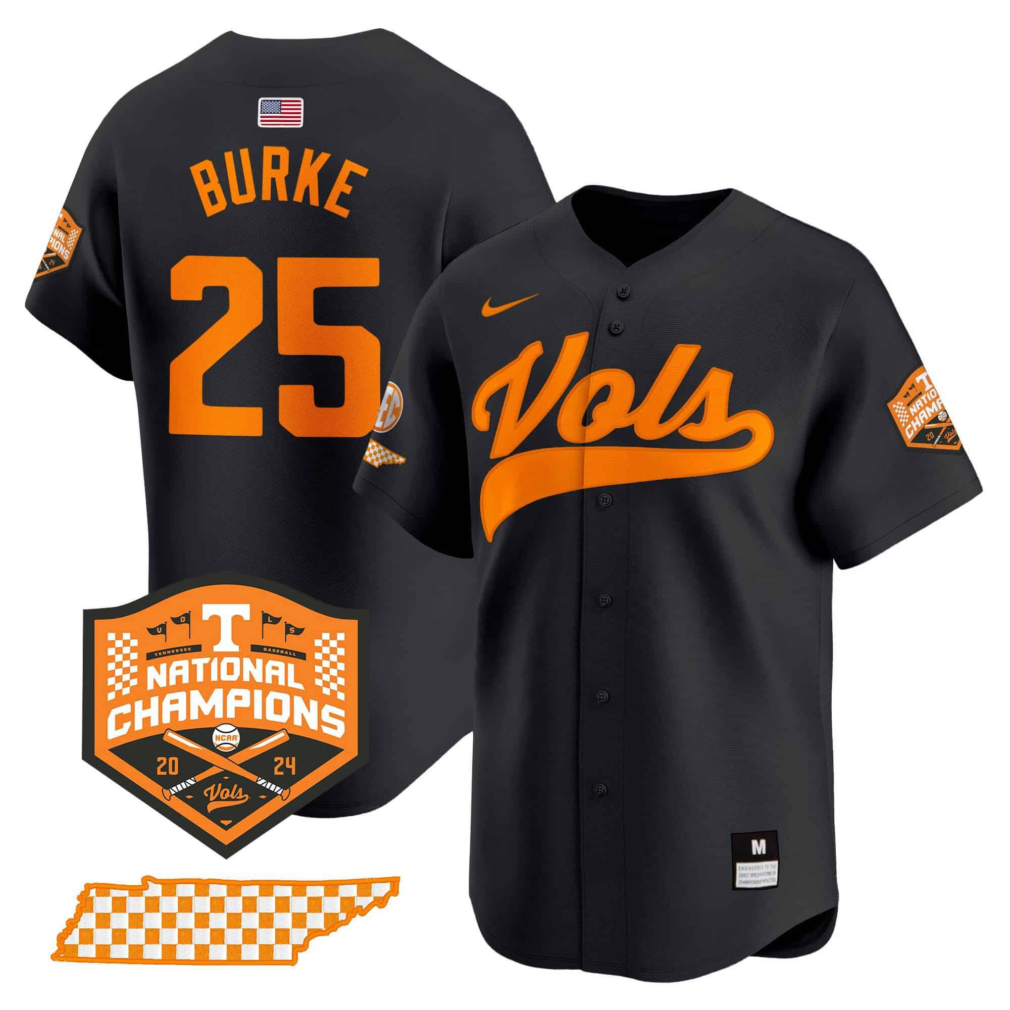 Men Tennessee Volunteers #25 Burke Black 2024 Nike Champions Vapor Premier Limited NCAA Jersey->ncaa teams->NCAA Jersey